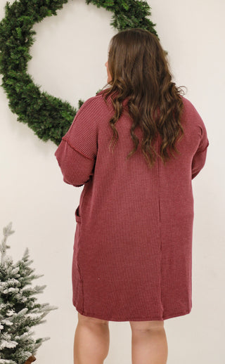 Christmas Cheer Deep Wine Ribbed Dress