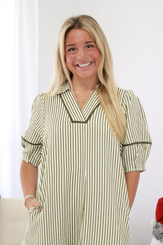 Labor of Love Stripe Dress in Olive