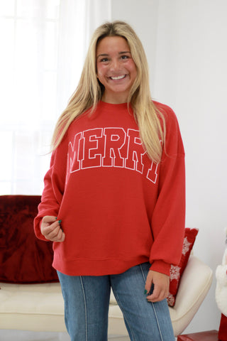 Merry Cloud Knit Pullover in Red