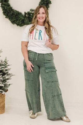 Crazy for You Wide Leg Pants in Forest Green