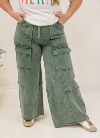 Crazy for You Wide Leg Pants in Forest Green