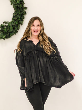 Falling for It Black Babydoll Blouse
