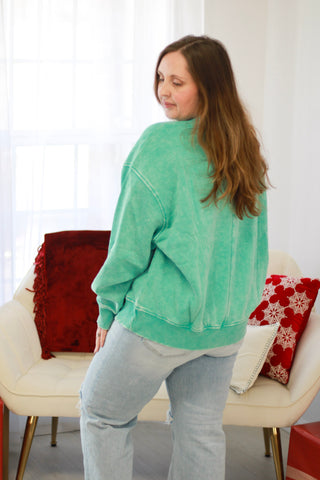 You're It Acid Wash Sweatshirt in Turquoise