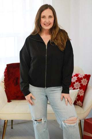 First in Line Scuba Zip up Jacket in Black