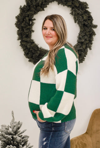 Sweet Like Me Check Print Sweater in Green