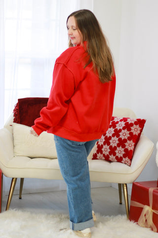Merry Mock Neck Pullover in Red