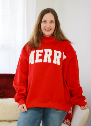 Merry Mock Neck Pullover in Red