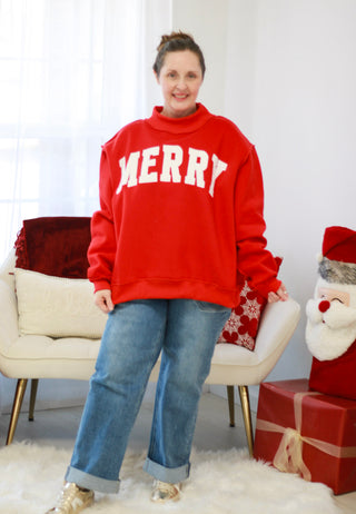 Merry Mock Neck Pullover in Red