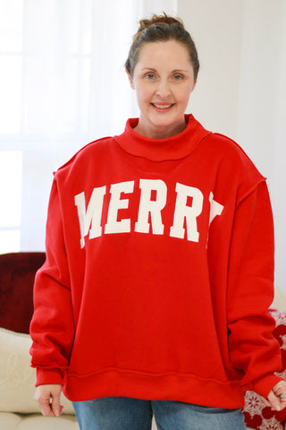 Merry Mock Neck Pullover in Red