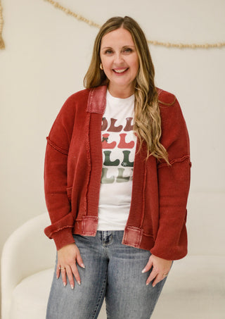 Feeling Red Washed Cardigan