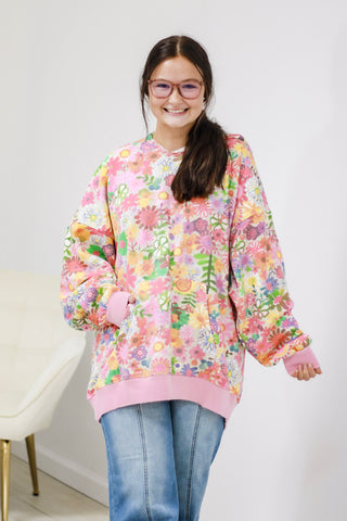 Natural Life Oversized Floral Sweatshirt in Rainbow