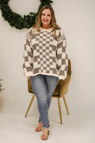 Warm Vibes Mocha Check Print Sweater