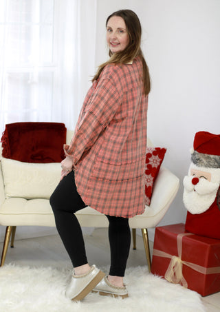 Out of the Woods Flannel Shacket in Coral Cream