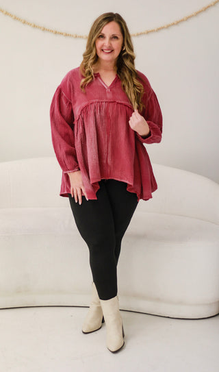 Falling for Magenta Babydoll Blouse