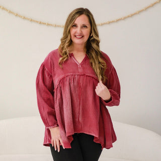 Falling for Magenta Babydoll Blouse