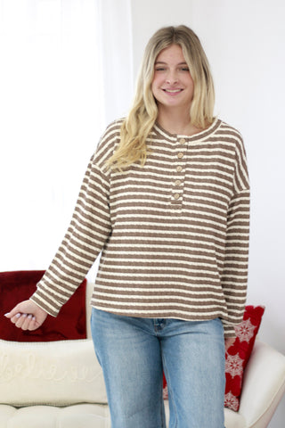 Baby, It's Cold Outside Stripe Top in Taupe