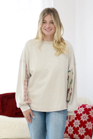 Don't Go Crazy Terry Pullover in Mushroom