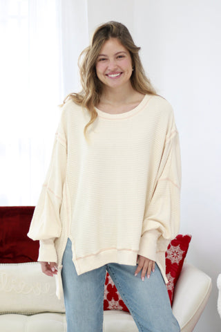 Morning Snow Ivory Waffle Knit Pullover