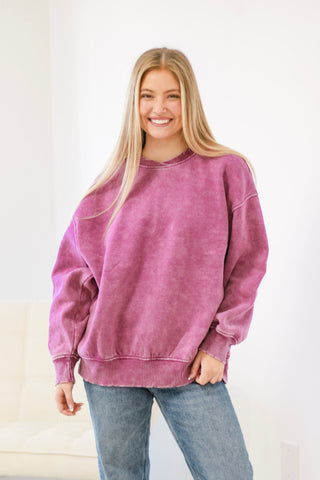 You're It Acid Wash Sweatshirt in Plum