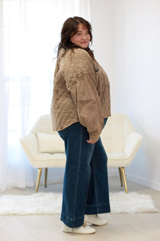 Grabbing a Coffee Mineral Wash Shacket by Oli & Hali in Mocha Olive