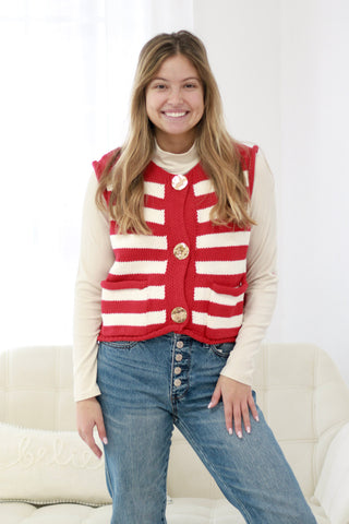 Remember the Reason Striped Sweater Vest in Red