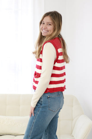 Remember the Reason Striped Sweater Vest in Red