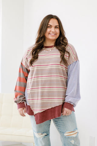 Stripes of Fun Mineral Wash Top in Rose
