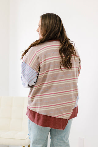 Stripes of Fun Mineral Wash Top in Rose
