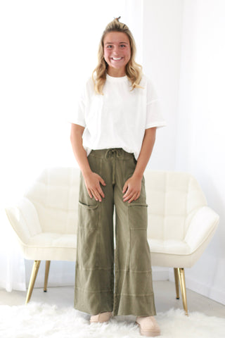 Express Yourself Mineral Wash Pants in Olive