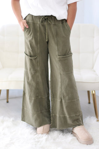 Express Yourself Mineral Wash Pants in Olive