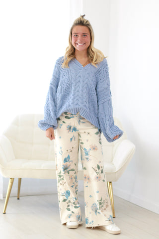 Too Much of a Good Thing Floral Pants in Ivory