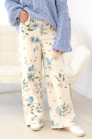 Too Much of a Good Thing Floral Pants in Ivory