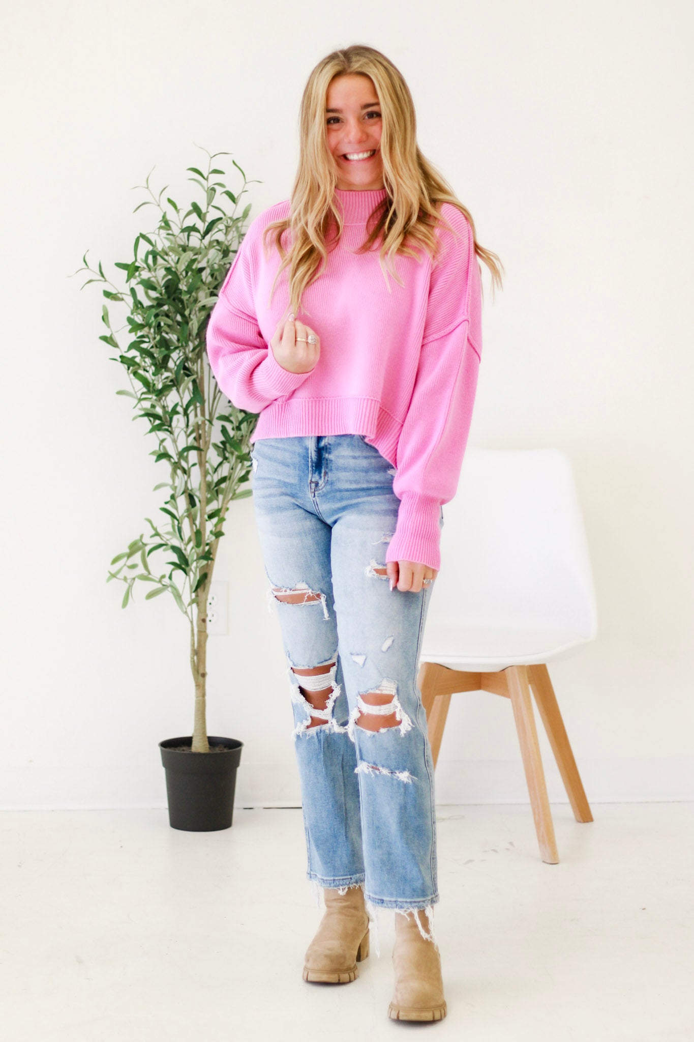 We Have a Warm Feeling Cropped Sweater in Candy Pink