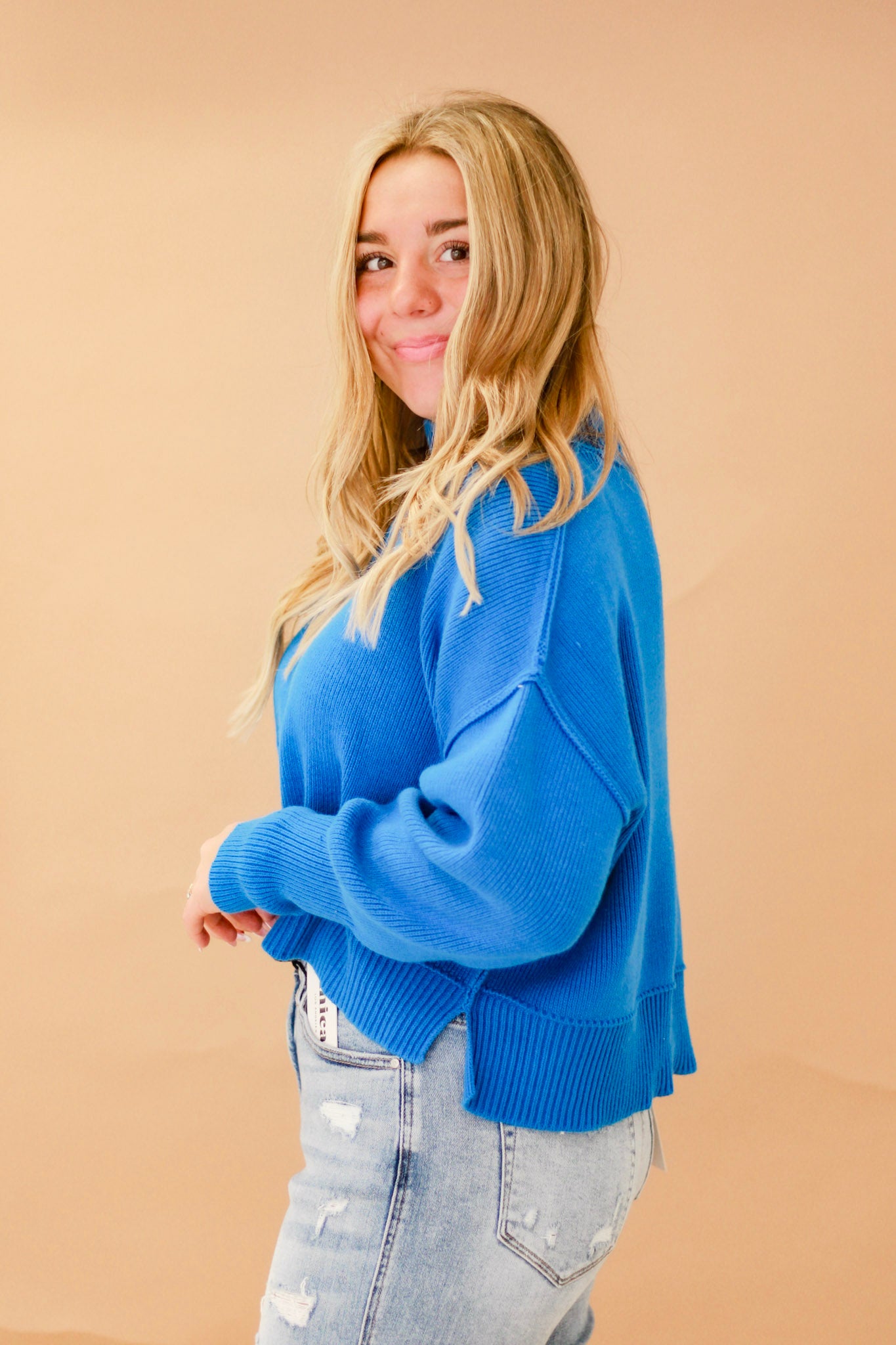 We Have a Warm Feeling Cropped Sweater in Winter Blue