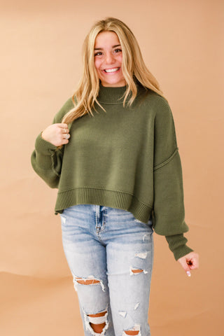 We Have a Warm Feeling Cropped Sweater in Olive