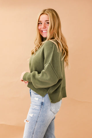 We Have a Warm Feeling Cropped Sweater in Olive
