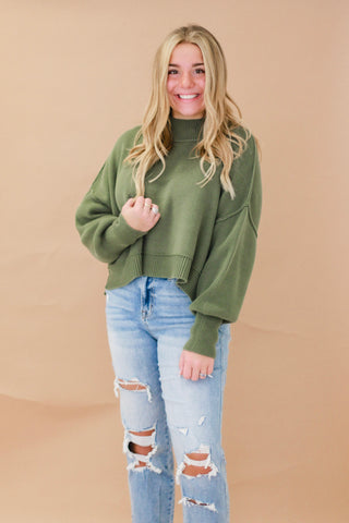 We Have a Warm Feeling Cropped Sweater in Olive