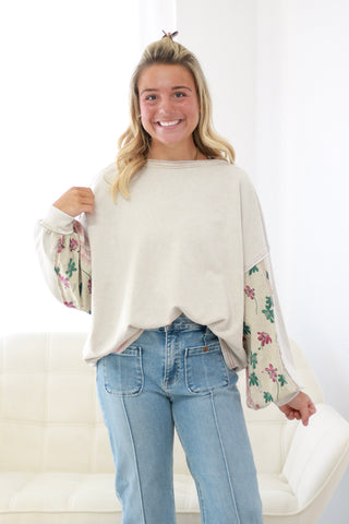 Don't Go Crazy Terry Pullover in Mushroom