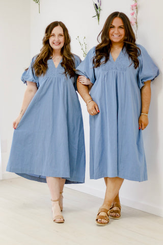 Pretty Lady Smocked Midi Dress in Lt. Blue