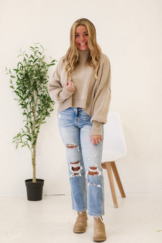 We Have a Warm Feeling Cropped Sweater in Light Mocha