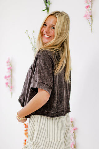 Breezy Chic Oversized Washed Crop Top in Black