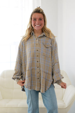 Tree Farm Favorite Plaid Button Up in Sage Grey