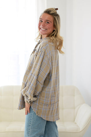Tree Farm Favorite Plaid Button Up in Sage Grey