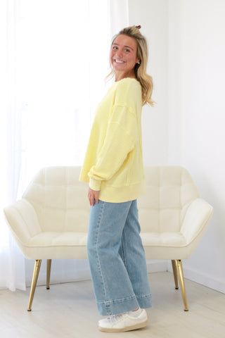 All For One Waffle Knit Pullover in Lemon Drop