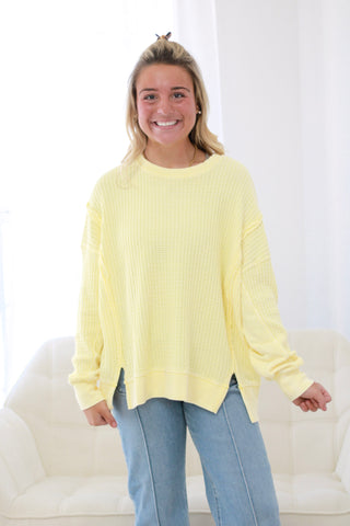 All For One Waffle Knit Pullover in Lemon Drop