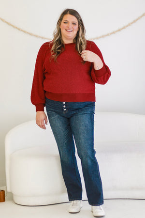 Home Away from Home Cozy Sweater in Cherry Red