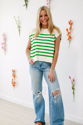 Adore You Striped Sweater in Green/White