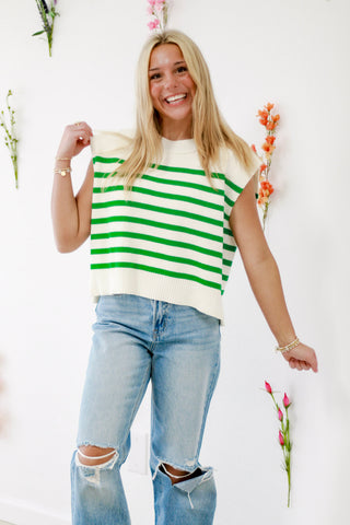 Adore You Striped Sweater in Green/White