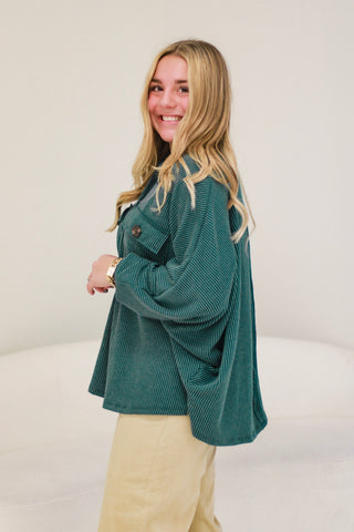 She's the One Forest Green Ribbed Pullover