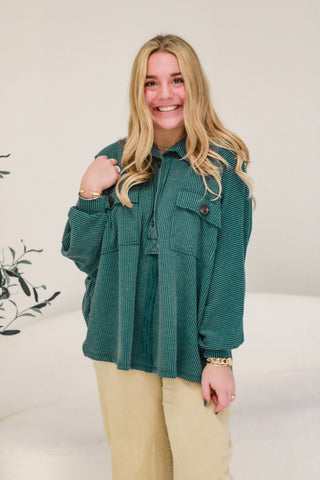 She's the One Forest Green Ribbed Pullover